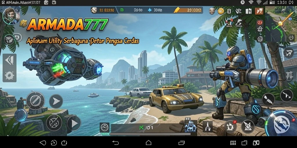 Tampilan aplikasi ARMADA777 dengan fitur-fitur Utility yang menarik.
