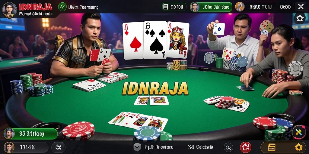 Screenshot IDNRAJA menampilkan aksi seru permainan Poker.