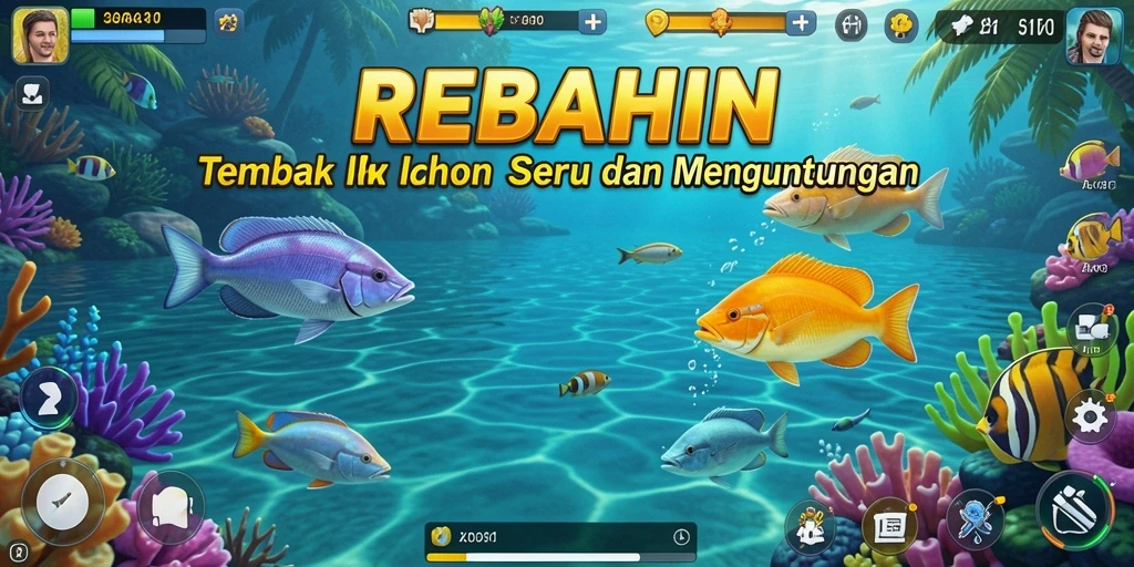 Gameplay seru Tembak Ikan di REBAHIN dengan berbagai senjata.