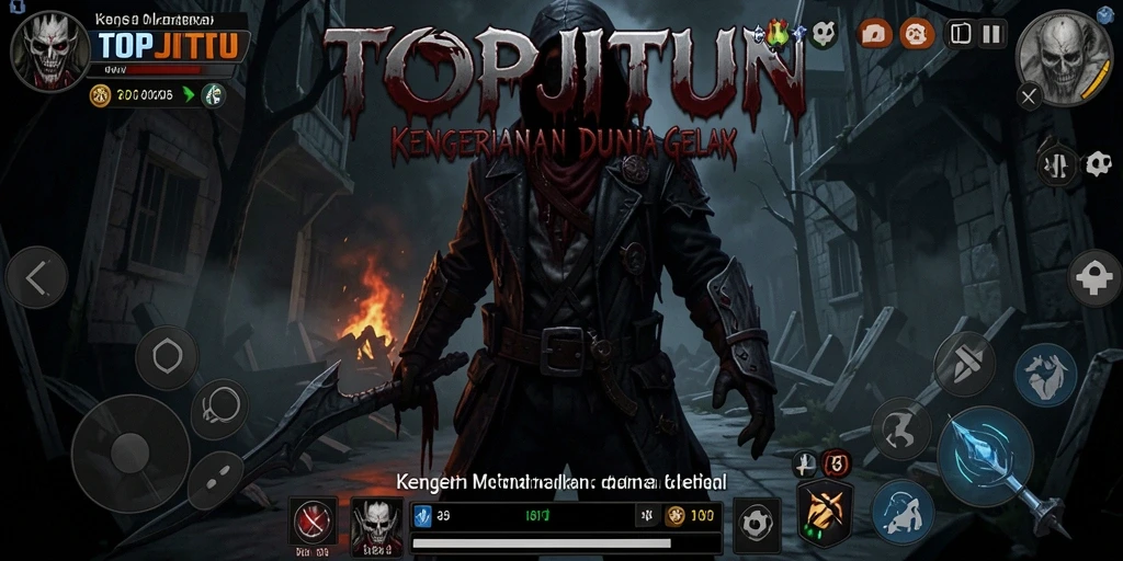 Tampilan gameplay mencekam dari game TOPJITU dengan suasana seram.